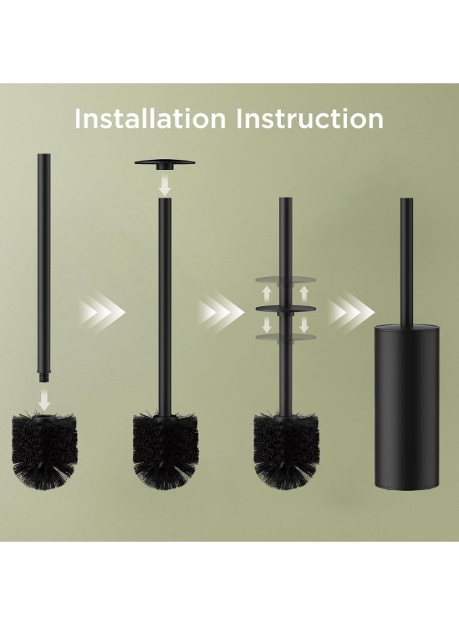 Scratch-resistant black toilet cleaning brush with holder - soft bristles brush, replaceable head, splash guard, and compact design for easy and hygienic bathroom cleaning - Image 3